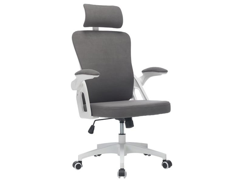  Chaise de bureau ergonomique avec accoudoirs relevables - lpospi - dossier en maille, tissu rembourré - gris  - Conforama A