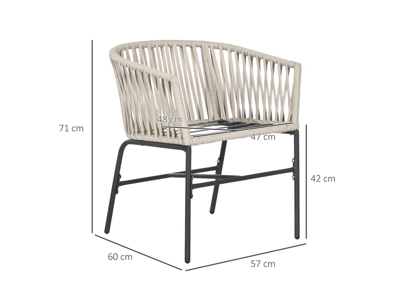 Lot de 2 chaises de jardin en acier et corde avec coussins beige 57 x 60 x 71 cm - Conforama C