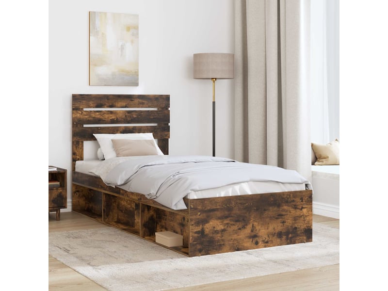 Lit simple- lit adulte - cadre de lit chêne fumé 100 x 200 cm pin massif - Conforama B