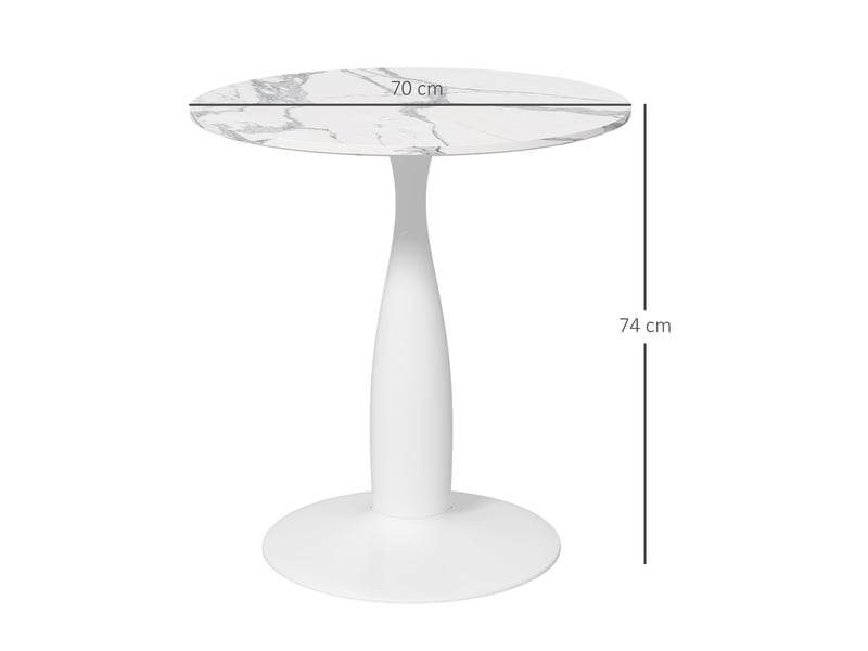  Table de salle à manger ronde, acier thermolaqué, mdf mélaminé, pieds antidérapants, 70 x 74 cm, blanche  - Conforama E