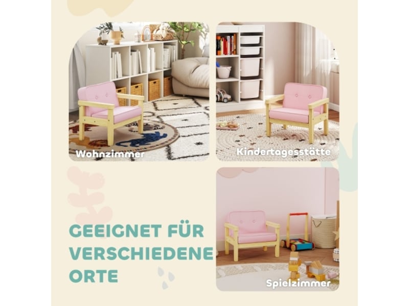  Fauteuil enfant rose, cadre bois, aspect velours côtelé, siège rembourré, 3-8 ans, chambre et salle de jeux  - Conforama D