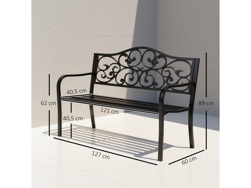  Banc de jardin extérieur en acier, capacité de charge 240 kg, pour patio, terrasse, balcon, 127 x 60 x 89 cm, noir  - Conforama E