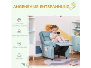 Canapé fauteuil enfant bleu, repose-pieds, dossier réglable, accoudoirs, fauteuil relax, 3-5 ans, garçons et filles