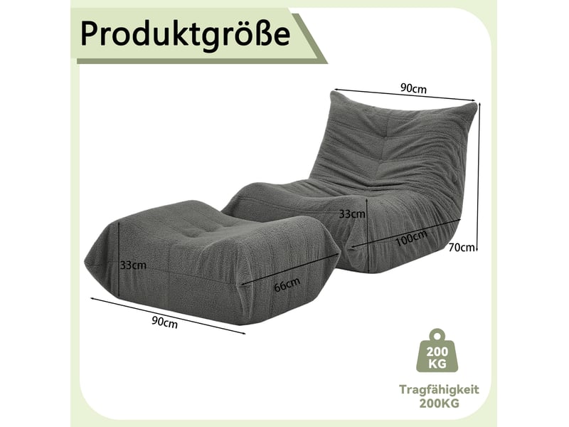  Fauteuil relax 100x90x70 cm gris en mousse et tissu bouclette, avec repose-pieds pour lecture et détente  - Conforama C