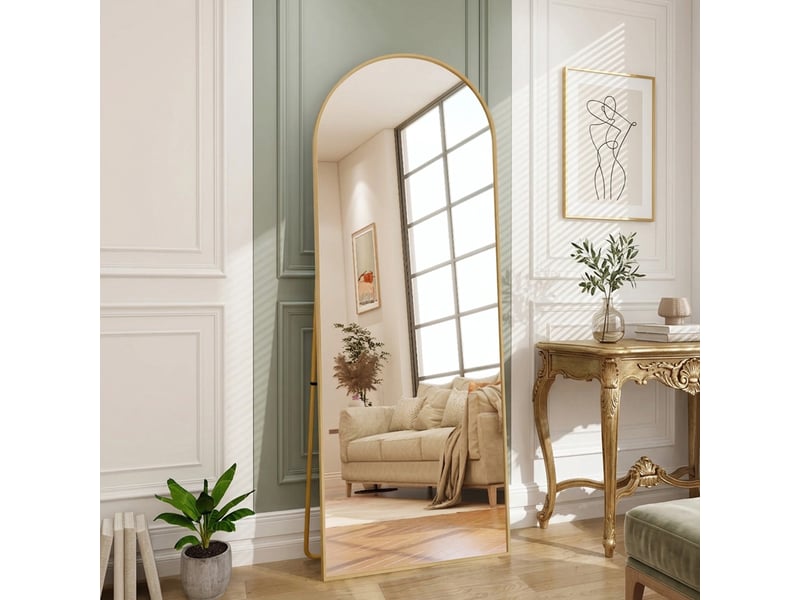 Miroir sur pied 177x77 cm , miroir mural ,cadre en aluminium,verre trempé,pour salon,entrée,chambre,doré - Conforama B