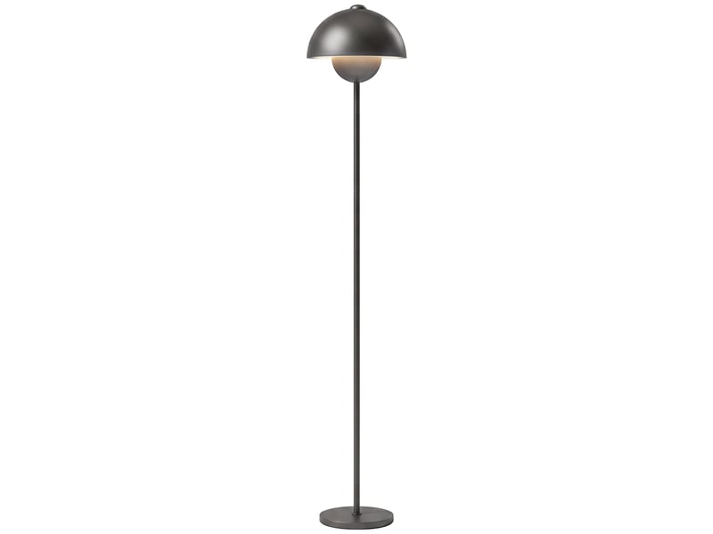  Lampadaire, abat-jour rond, interrupteur au pied, câble long, style élégant, métal, gris  - Conforama A