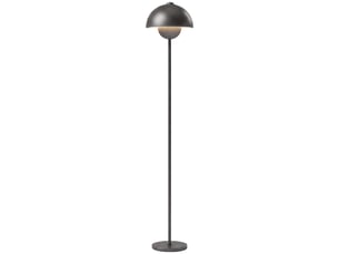 Lampadaire, abat-jour rond, interrupteur au pied, câble long, style élégant, métal, gris