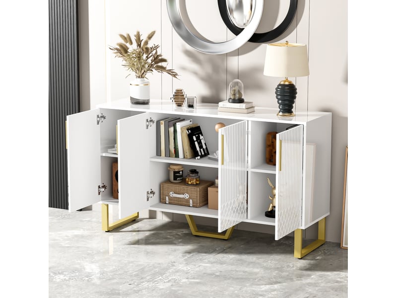  Buffet blanc brillant 4 portes en mdf 140 x 40 x 80 cm  - Conforama B