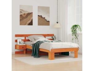 Lit adulte, lit simple, cadre de lit avec tête de lit brun 90x200cm pin massif cf2517