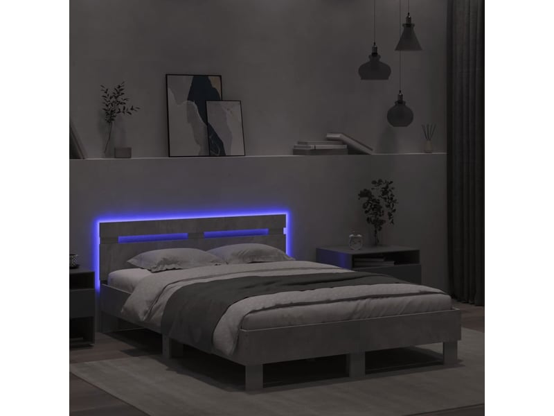 Lit double- lit adulte - cadre de lit avec led sans matelas gris béton 120x190 cm - Conforama C