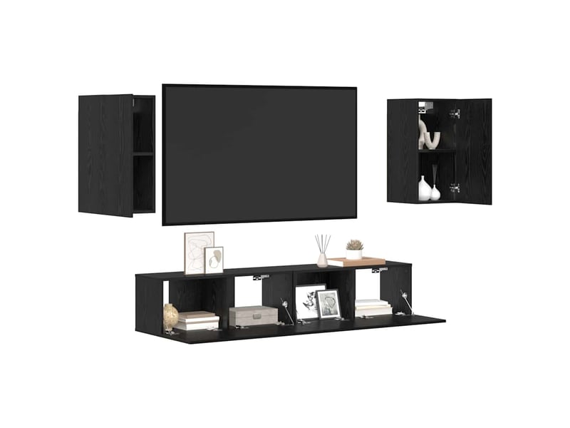  Ensemble meuble tv - banc tv - meuble de rangement 4 pcs chêne noir bois d'ingénierie  - Conforama C