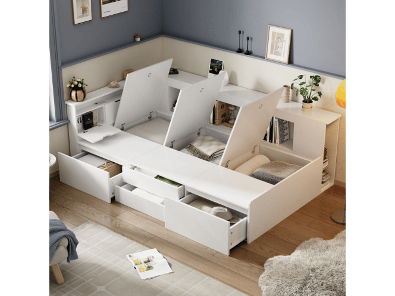  Lit coffre 90x200 cm coloris blanc mdf lit enfant blanc - Conforama E