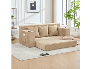 Canapé droit compressé convertible <strong>MODENVIE</strong> <strong></strong> 3 places Velours côtelé kaki