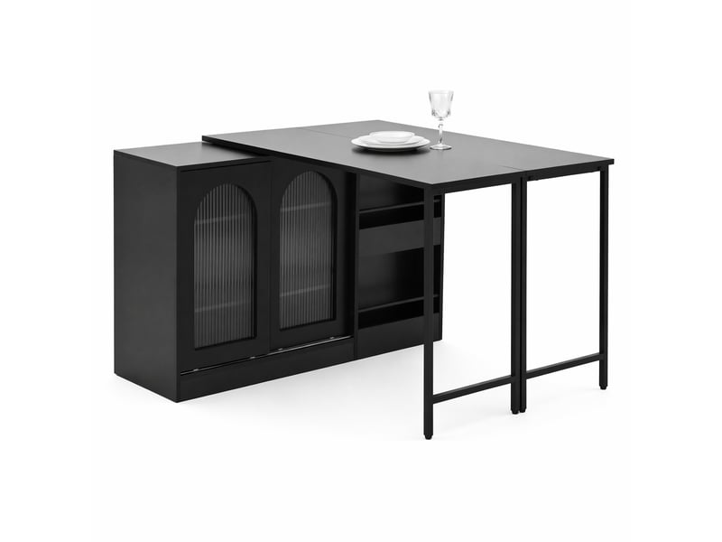  Table de bar extensible 360° avec rangement - lpospi - réversible en mdf noir 121,5 × 40 × 76,7 cm  - Conforama A