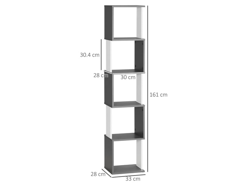  Bibliothèque moderne en bois à 5 niveaux, gain de place, 33 x 28 x 161 cm, grise et blanche  - Conforama E