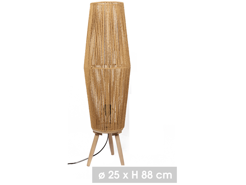 Lampe leandra en corde avec trepied en bois lampe à poser lampe de chevet lampe de bureau lampe lecture d25cm x h88cm LFN55407 - Conforama E