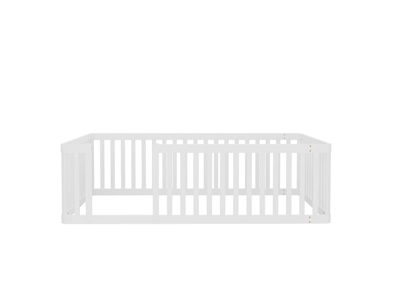  Lit enfant 90x200 cm avec barrière, sommier à lattes, bois de pin blanc, sans matelas  - Conforama D