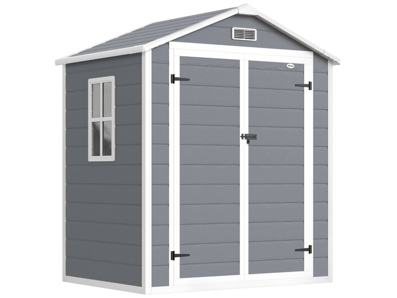 Abri de jardin verrouillable à double porte avec fenêtre et aération en aluminium gris 183 × 134 × 210 cm - Conforama A