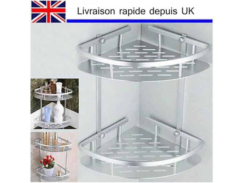  Étagère de salle de bain, étagère d'angle - aluminium antioxydant, rangement, 2 étagères pour shampoing, savon  - Conforama B