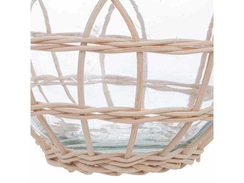  Bougeoir en verre doublé de rotin beige, diamètre 18 x hauteur 15,5 cm  - Conforama E