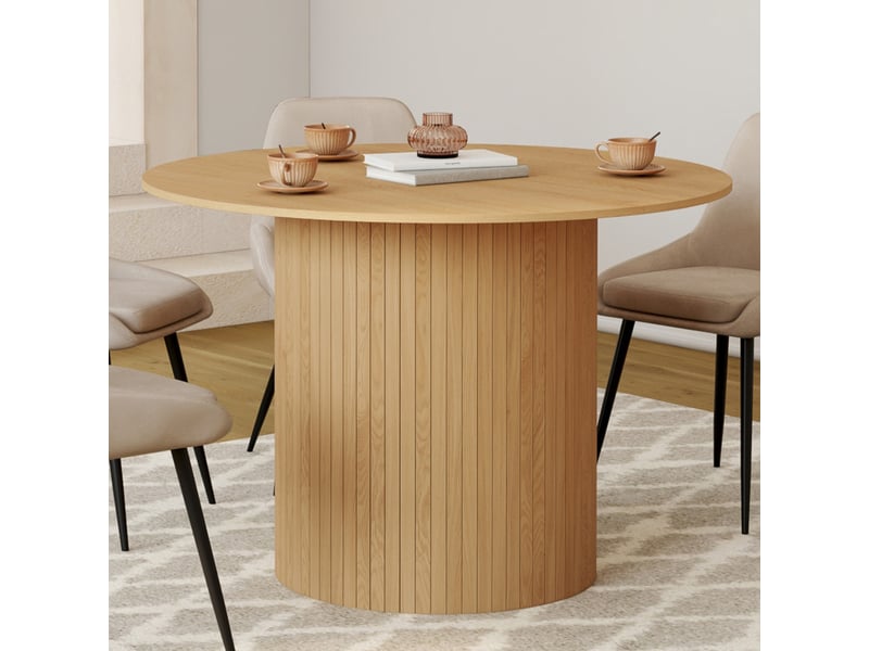  Table à manger ronde juliette 6 personnes pied central effet lattes 110 cm  - Conforama B