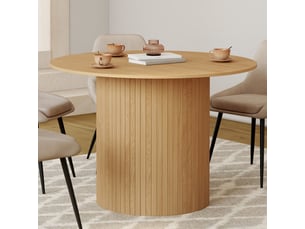 Table à manger ronde juliette 6 personnes pied central effet lattes 110 cm