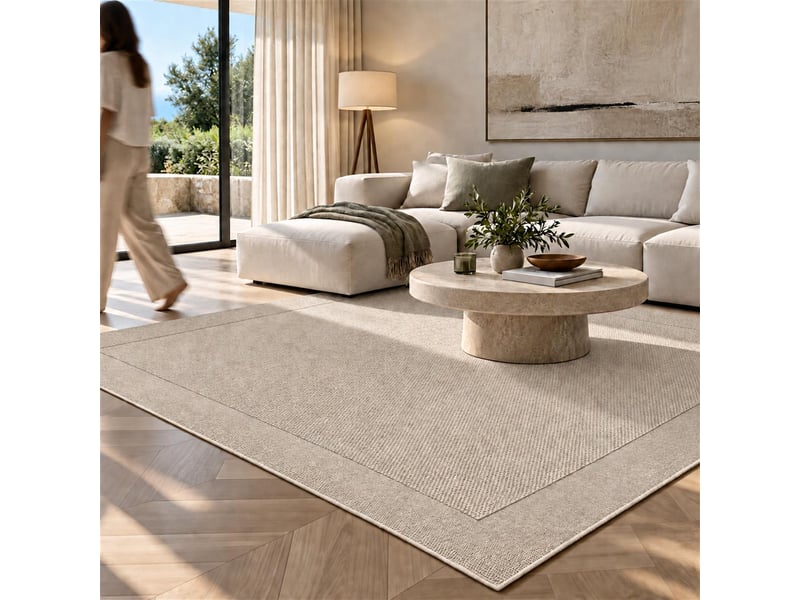  The white stone tapis extérieur avec bordure 160x230 cm tourterelle | pour intérieur et extérieur, résistant aux uv et à l'eau, lavable | tapis en polypropylène tissé à plat effet sisal  - Conforama E