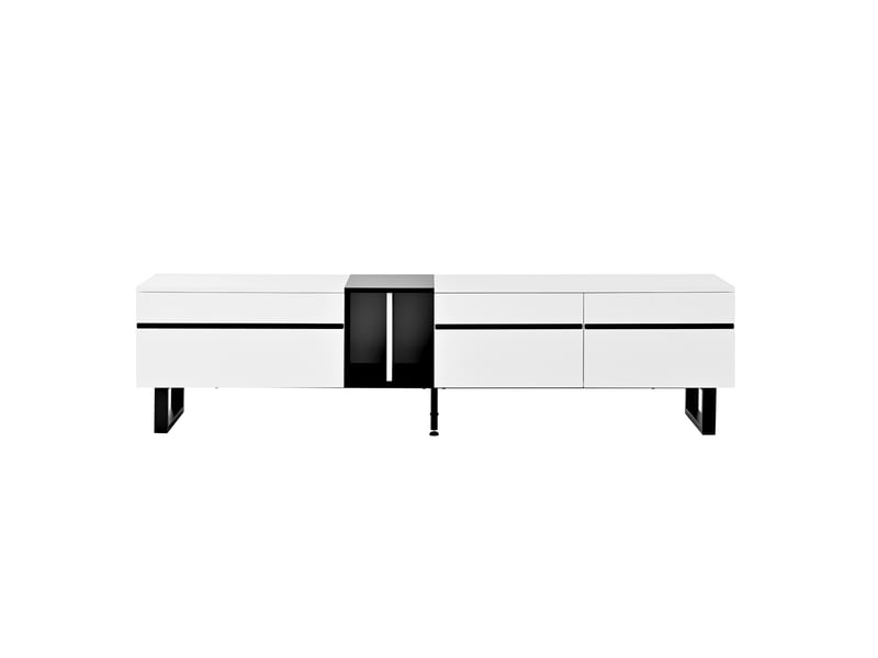  Meuble tv blanc 180 cm – portes coulissantes, niches ouvertes et compartiment rabattable  - Conforama A