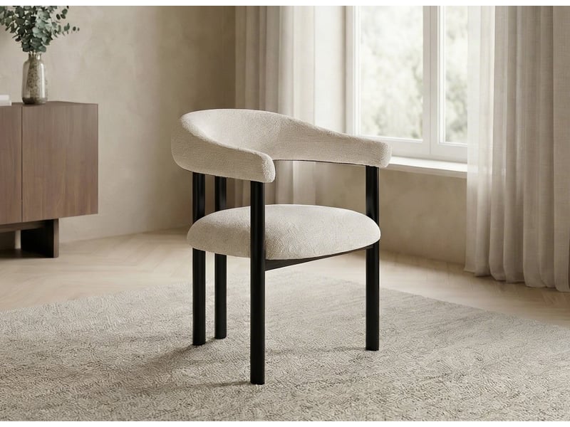  Lot de 2 chaises en tissu texturé écru pieds en métal noir adriana A4060-ECR-NOI - Conforama C