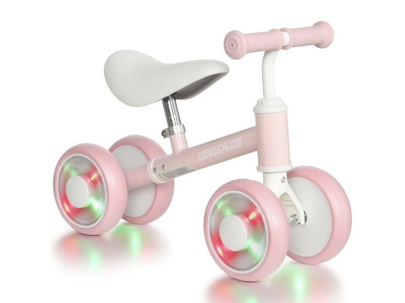  Draisienne bébé 1-2 ans, 4 roues lumineuses, siège réglable, direction limitée, pneus eva silencieux, 52x22x37cm, rose  - Conforama A