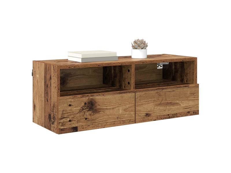  Lot de 2 meuble tv mural, meuble tv suspendu bois ancien bois d'ingénierie shl53857  - Conforama C