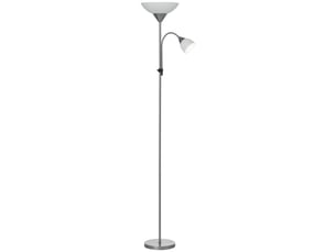 Lampadaire, lampe de salon sur pied avec 2 têtes douille e27 et e14, base en métal dim. Ø28 x 179,5h cm