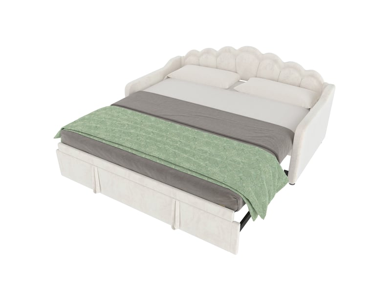  Modenvie lit gigogne 90x200 cm - avec bande led multicolore et dossier ondule, sans matelas - beige  - Conforama A