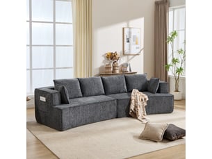 Canapé 2 places gris foncé en velours côtelé, modulaire sans ossature, assise profonde, nuage, suédé