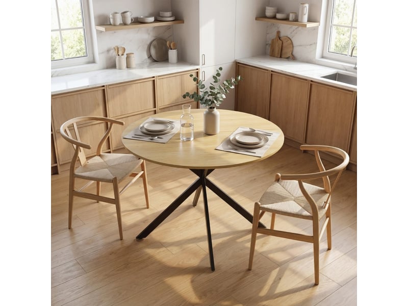  Table de salle à manger ronde pour 4 personnes, style industriel, pour cuisine et salle à manger, 100 cm  - Conforama B