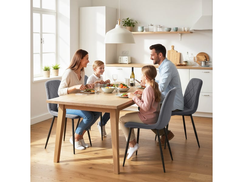  Lot de 4 chaises de salle à manger rembourrées avec dossier haut, pieds en acier et tissu effet velours, gris  - Conforama W