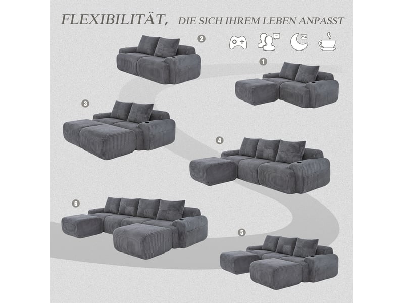 Canapé d'angle panoramique fixe 4 places tissu gris foncé - Conforama E