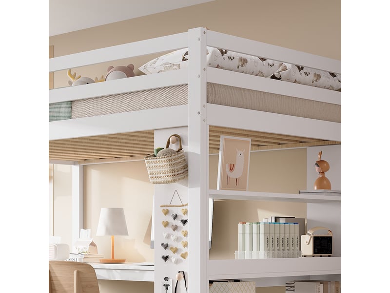  Lit mezzanine 90x200 blanc avec rangement et échelle pour enfant  - Conforama E