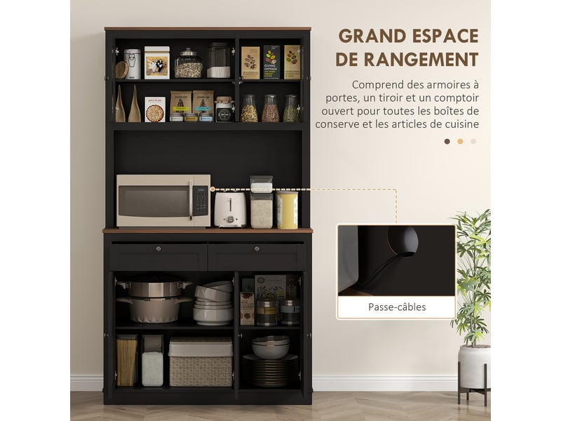  Buffet haut cuisine, armoire de cuisine, 6 portes, 2 tiroirs, plan de travail, étagères réglables, 100x40x180cm, noir  - Conforama D