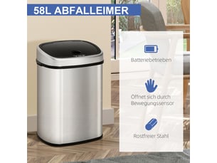 Poubelle automatique 58 l en inox avec capteur infrarouge, argentée, 40,9x28,9x68 cm