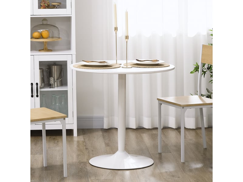  Table à manger ronde pour 2 personnes, table de cuisine style moderne avec piétement en acier, ø 80 x 75 cm, blanc  - Conforama D