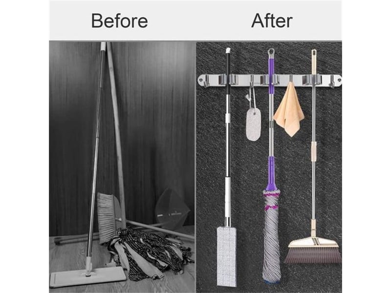  Porte balai mural inoxydable mop support gris 38 x 3cm  - Conforama B