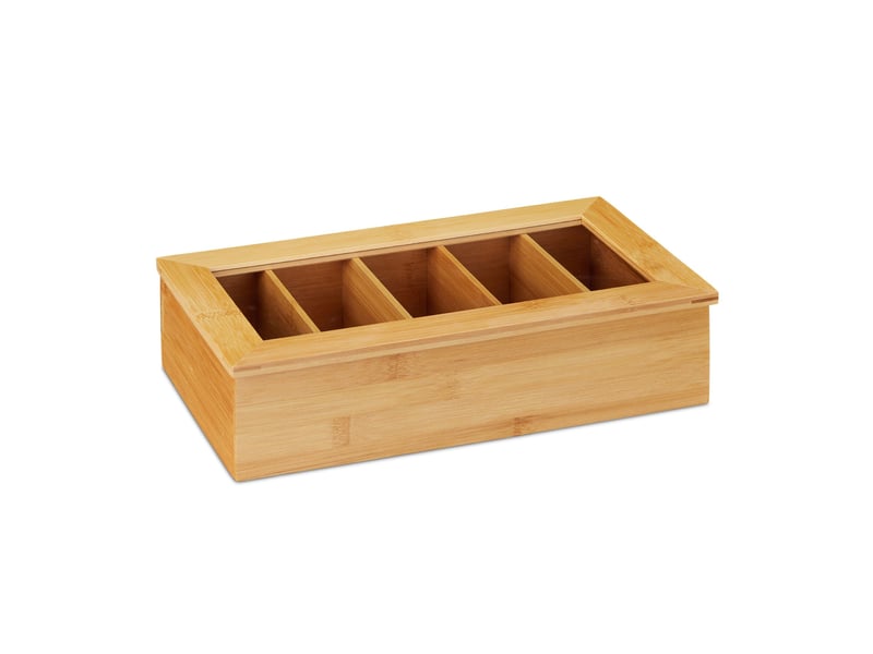  Boîte à thé en bambou rangement cuisine avec 5 compartiments design naturel et chaleureux en bambou 13_0009018  - Conforama A