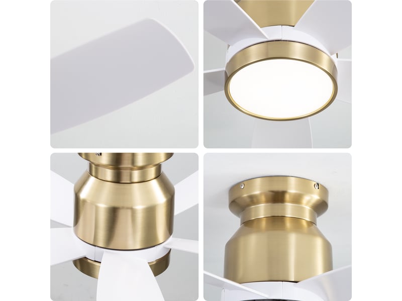 Ventilateur de plafond blanc silencieux 106cm extra plat avec lumière led dimmable, moteur dc réversible 6 vitesses et télécommande - Conforama E