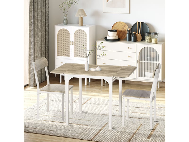  Ensemble de salle à manger 2 pièces, table pliante avec 2 chaises, table pliante, 110 cm x 70 cm x 75 cm, blanc et naturel  - Conforama C