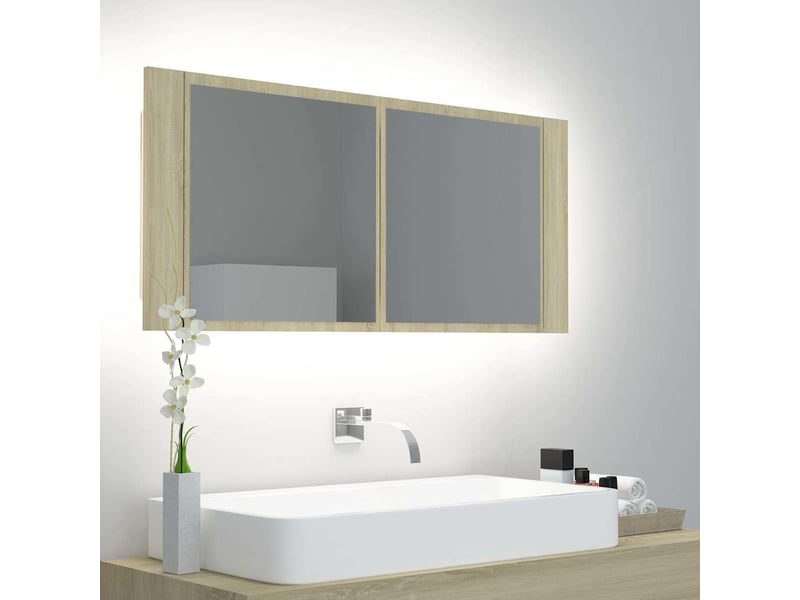 Armoire à miroir à led de bain chêne sonoma 100x12x45 cm acrylique - Conforama B