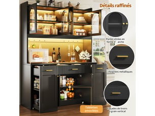 Buffet de cuisine haut 120 cm noir, armoire de cuisine avec led rgb (sans matelas).