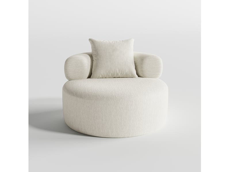 Fauteuil relax rond 1 place en chenille beige, 100x100x65 cm  - Conforama D