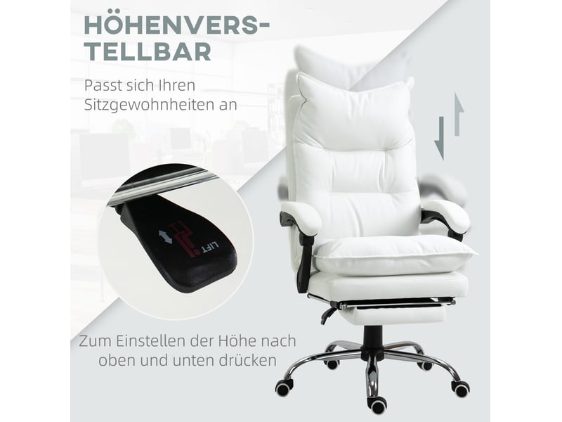  Fauteuil de bureau avec fonction relax, repose-pieds et dossier inclinable, en métal, blanc  - Conforama D