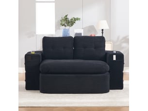 Fauteuil convertible 2-en-1 165x97x61 cm avec accoudoirs réglables, velours côtelé, noir